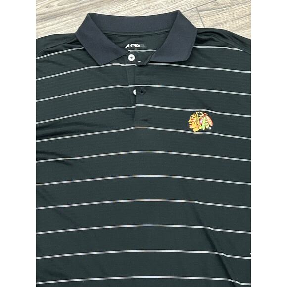 Antigua Chicago Blackhawks Mens XL Performance Polo Black White Stripes NHL - Picture 2 of 3